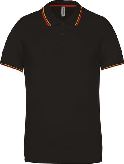 Heren Polo 'Pique' Kariban Collectie maat S Zwart/Rood/Geel