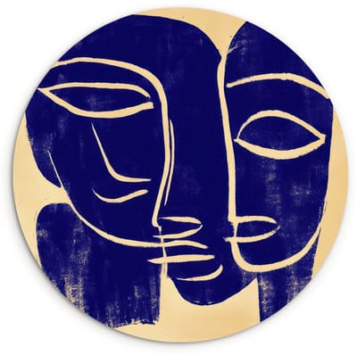 WallCircle® Wandcirkel 120x120 cm - Muurcirkel Okergeel - Blauw - Eenvoudige lijnen - Muurdecoratie woonkamer - Wanddecoratie slaapkamer - Kamer decoratie accessoires - Ronde schilderijen XXL