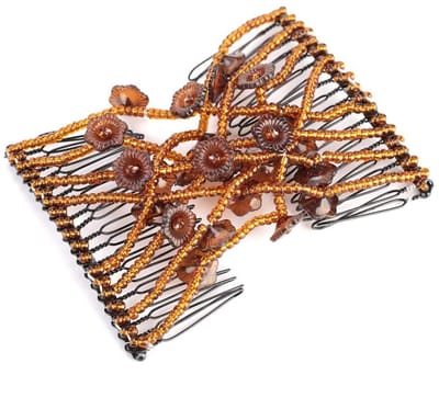 Allecto - Elastische kammen - Magische haarklem - Dubbele schuif - Koffie - Rekbare bloemklemmen - Accessoires voor dik krullend haar - Perfect voo..