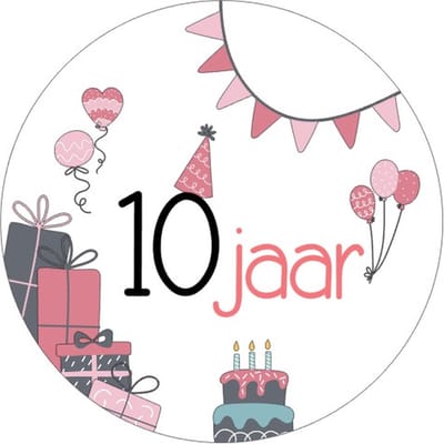 25x Sluitsticker 10 Jaar - Roze - 40 mm - Meiden Sticker - Sluitzegel - Sticker Verjaardag meisjes - Ballonnen - Cadeau's Kado's - Glossy - Sluitzegel - Wensetiket - Uitdelen - Jarig - Trakteren - Hoera