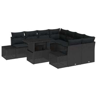 vidaXL - Tuinbank - Set - 9 - st - Zwart - poly - rattan