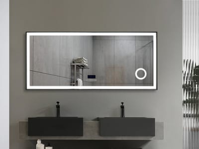 Mawialux LED Badkamerspiegel - 160cm - Rechthoek - Mat zwart rand - Make up vergroting spiegel - Verwarming - Digitale klok - Bluetooth - Joshua