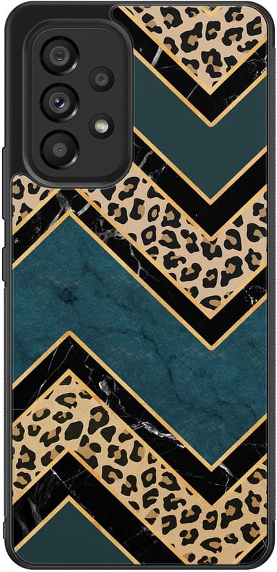 Leuke Telefoonhoesjes - Hoesje geschikt voor Samsung Galaxy A53 - Luipaard zigzag - Backcover zwart - Luipaardprint - Bruin, Blauw