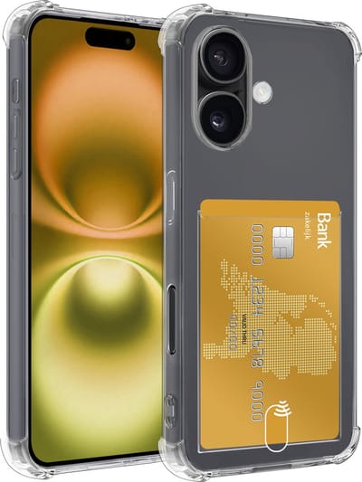 Hoesje - Geschikt voor Apple iPhone 16 - Met Pashouder en Kaarthouder - Telefoon Hoes Shockproof - Siliconen Case - Back Cover - Shock Proof - Pasjes Houder - Telefoonhoesjes - Transparant