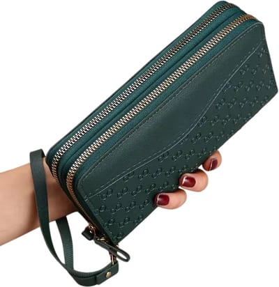 Nieuwe Dames Portemonnee Lange Rits – Mode Reliëf Portemonnee met Mobiele Telefoonvak, Grote Capaciteit, Stijlvolle Portemonnee, Leren Portemonnee Dames, Ruime Dames Wallet - Groen