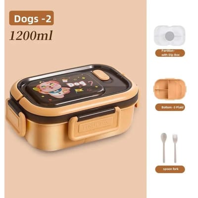 Lunchbox Multifunctioneel 3 Vakken Fruit Cartoon Verzegeld Saus Saladedressing Doos voor Kinderen Bento Picknick Snacks Organizer 1200ml&2