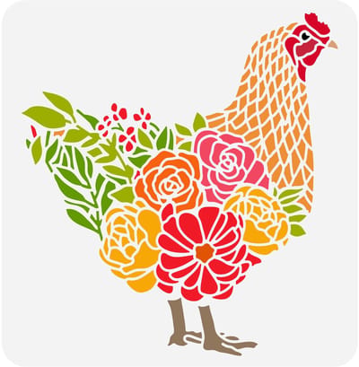 Selbro® Kip stencil 30 x 30 cm haan met bloemen gras tekening sjabloon kip haan boerderij stencil plastic PET schilderij stencils voor thuis boerderij meubels muur vloer decoratie