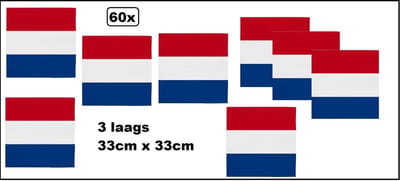 60x Servetten rood/wit/blauw 33cm x 33cm - 3 laags - Holland - Luxe Servet diner eten knoeien restaurant Nederland WK 2026 BBQ thema feest verjaardag feest