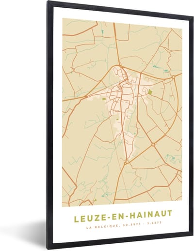 Fotolijst incl. Poster - België - Leuze-en-Hainaut - Kaart - Stadskaart - Plattegrond - 40x60 cm - Posterlijst