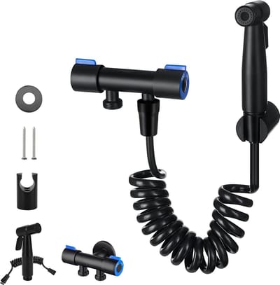 Handdouche voor bad en bidet - wassing - veerslang - driewegtoilet - hoekventiel - toilet badkamer - luierreiniging - grijs