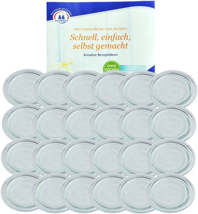Set van 24 Weck-glazen deksels 100 mm incl. receptenboekje Gelierzauber van Diamantzucker