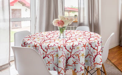 ABAKUHAUS nautisch rond tafelkleed, cirkelvormige tafelkleedbedekking voor keukendecoratie in de eetkamer, 150 cm, wit en meerkleurig