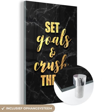 MuchoWow® Glasschilderij 40x60 cm - Schilderij acrylglas - Quote - Motivatie - Marmer - Goud - Foto op glas - Schilderijen