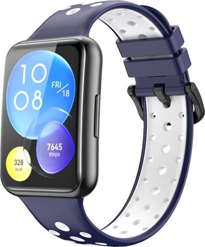 Siliconen bandje - geschikt voor Huawei Watch Fit 2 - donkerblauw-wit