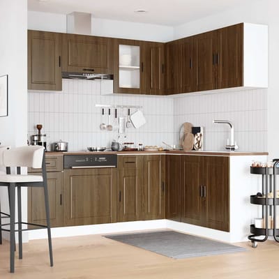 vidaXL - 11-delige - Keukenkastenset - Porto - bewerkt - hout - bruin - eikenkleur
