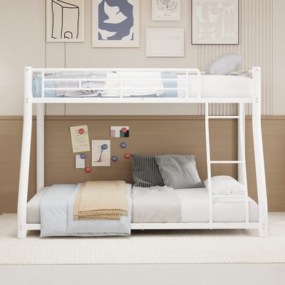 Stapelbed 140x190 cm - kinderbed 90x140 cm - stapelbed metaal - Beige - Tienerbed - Bedden - Met valbeveiliging - Trap