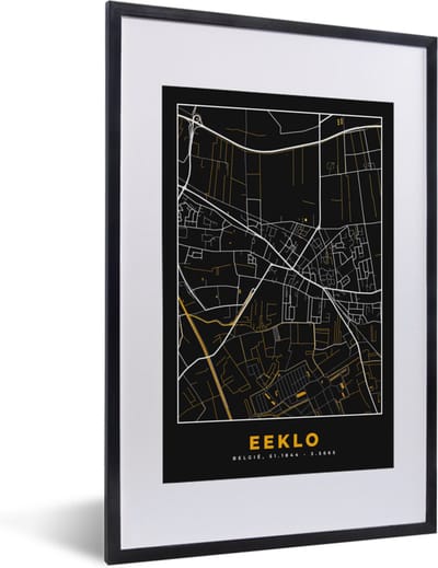 Fotolijst incl. Poster - Plattegrond - Goud - Kaart - Eeklo - Stadskaart - 40x60 cm - Posterlijst