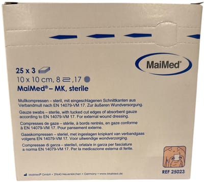 Maimed non-woven gaas kompressen 10cm x 10cm per 3 stuks steriel verpakt 8 laags