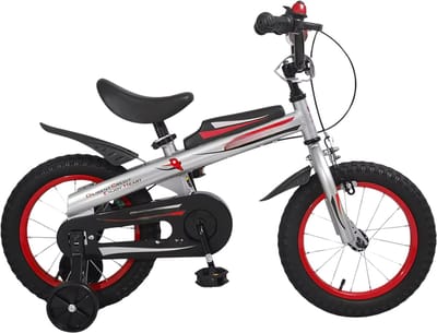 Kinderfiets – Voor kinderen van 2-4 jaar – Met zijwieltjes en Klinghandrem – Zilver, 36 cm