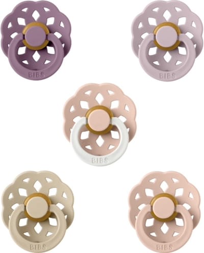 BIBS Boheme Fopspeen set 5 stuks Dusky Lilac,Dusty Blue,Blush,Vanilla en Night Glow Blush 0-6 maanden maat 1