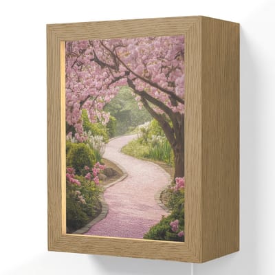 Wandlamp 15x20 cm - Oplaadbaar - Kersenbloesem - Natuur - Sakura - Pad - Japanse tuin - Wandlampen binnen woonkamer - Slaapkamer lamp met kabel - Decoratieve nachtlamp - Vloerlamp snoer