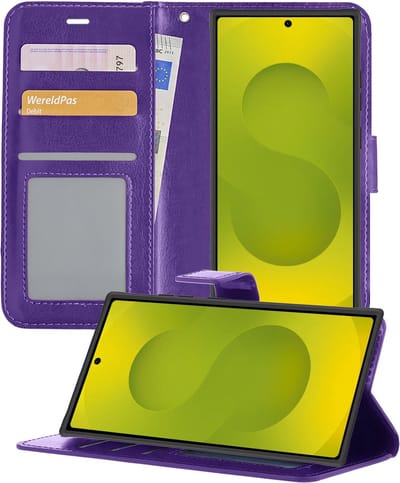Hoesje - Met Pasjeshouder - Geschikt voor Samsung Galaxy S25 Ultra - Luxe Bookcase Portemonee - Flip Case - Kunstleer Book Case - Flipcase - Book Cover - Walletcase - Portemonneehoes - Telefoonhoesjes - Paars