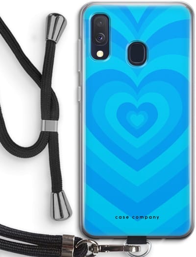 Case Company® - Hoesje met koord geschikt voor Samsung Galaxy A40 hoesje met Koord - Hart Blauw - Telefoonhoesje met Zwart Koord - Bescherming aan alle Kanten en Over de Schermrand