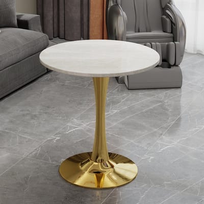 MODFU Ronde Bijzettafel - Strakke Lijnen - Minimalistisch - Voor Woonkamer Of Eethoek - Kunstmarmer - Goud Wit