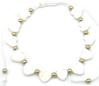 Enkelbandje - Kralen met Schelpen Hartjes - Wit - Goudkleurige Kralen - Anklet - Lengte Verstelbaar – valentijn – cadeau