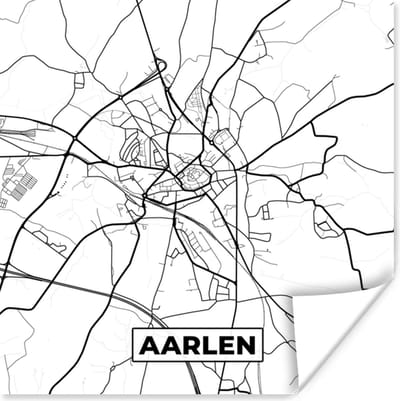 Poster Zwart Wit – België – Plattegrond – Stadskaart – Kaart – Aarlen - 100x100 cm XXL