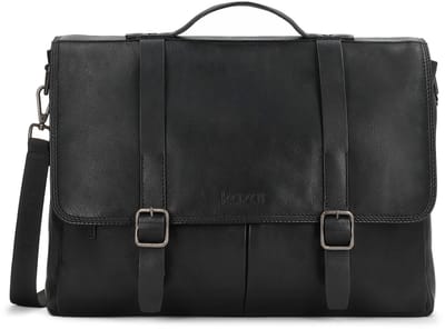 Black business style leather briefcase with laptop compartment