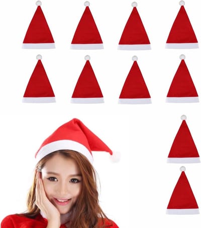 Klassieke rode en witte kerstmutsen voor volwassenen, 10 stuks, feestelijke kostuumaccessoires voor kerstfeest en winterse evenementen