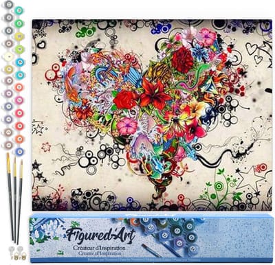 Figured'Art Schilderen op Nummer Volwassenen canvas Liefde Bloemen - Handwerk acrylverf Kit DIY Compleet - 40x50cm zonder frame