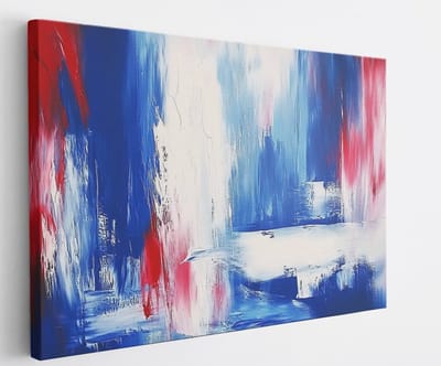 Saammp Canvas Schilderij - Wit - Penseelstreken - Blauw - Abstract - 40x30 - Foto op canvas - Wanddecoratie - Muurdecoratie Woonkamer - Kantoor Decoratie