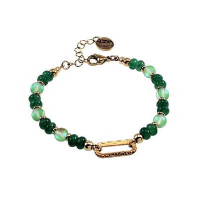 16cm tot 19cm Krallenarmband Dames - Verguld RVS - Armband met Oostenrijkse Kristallen en Groenen Jadesteen - Verstelbaar