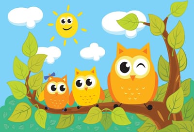 Fotobehang Owls Tree | XL - 208cm x 146cm | 130g/m2 Vlies