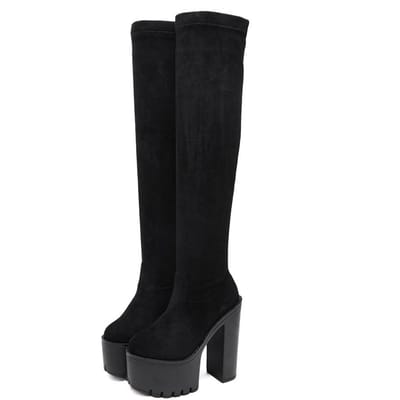 Gdgydh Hoge Laarzen Voor Lange Vrouwen Ultra Hoge Hakken Schoenen Nachtclub Feest Platform Laarzen Over de Knie Dames Stretch Winter 42 white