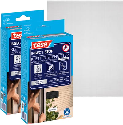 tesa INSECT STOP H&L Fly Screen Premium for Windows - hor met sterke klittenband, verwijderbaar zonder resten, op maat snijden - 2x 130 x 130 cm - wit (lichte privacy)