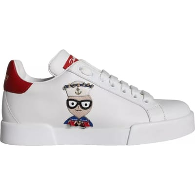 Dolce & Gabbana Witte Patch Kalfsleer Nappa Portofino Sneakers Schoenen