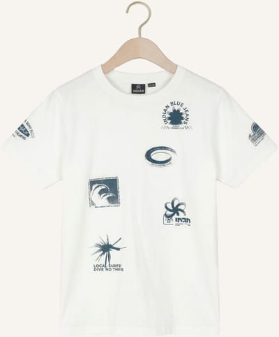 Indian Blue Jeans T-shirt Aop Polo's & T-shirts Jongens - Polo shirt - Ecru - Maat 140