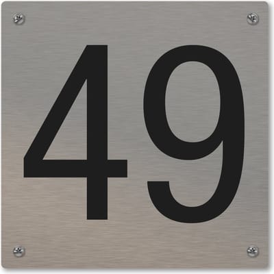 Huisnummerbord - huisnummer 49 - voordeur - 12 x 12 cm - rvs look - schroeven - naambordje nummerbord