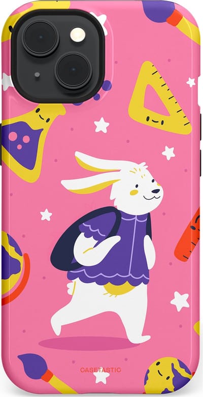 Casetastic hoesje geschikt voor Apple iPhone 15 - MagSafe - Dubbellaagse bescherming - Slimme konijnensprongen - Fashion Case - Koraal Geel Roze