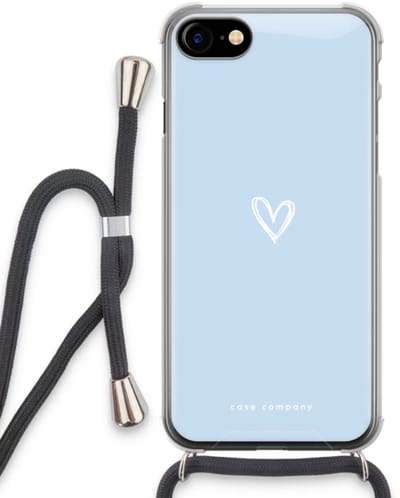 Case Company® - Hoesje met koord geschikt voor iPhone SE 2020 hoesje met Koord - Klein Hart Blauw - Telefoonhoesje met Zwart Koord - Bescherming aan alle Kanten en Over de Schermrand