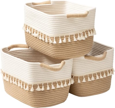 Unyqoos ® Stijlvolle en Functionele Katoenen Opbergmanden Set van Drie voor Organisatie en Decoratie