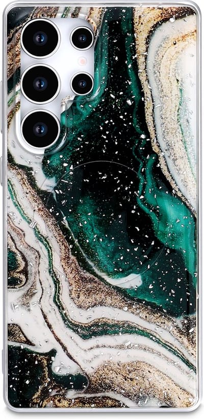 Casemania Hoesje Geschikt voor Samsung Galaxy S25 Ultra - Groen - Marmer Back Cover met Camera Bescherming - Geschikt voor MagSafe