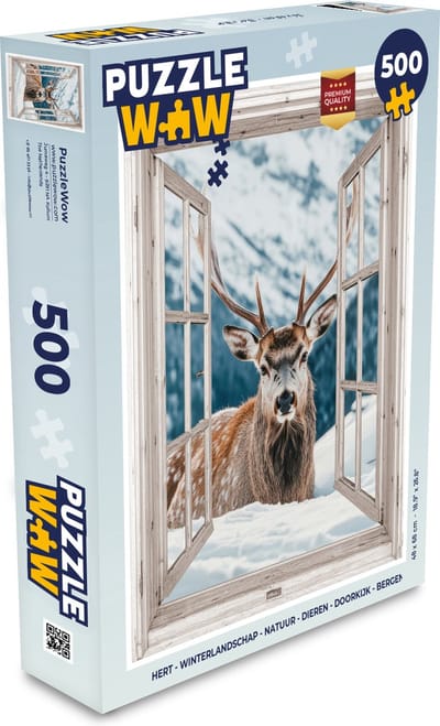 Puzzel Hert - Winterlandschap - Natuur - Dieren - Doorkijk - Bergen - Legpuzzel - Puzzel 500 stukjes