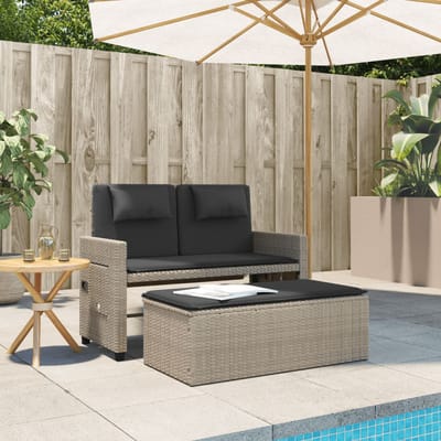 vidaXL - Tuinbankje - verstelbaar - met - kussens - poly - rattan - lichtgrijs