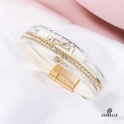 Leerella Stijlvolle Multi-Color Leather Infinity Armband - Zilverkleur 19 cm