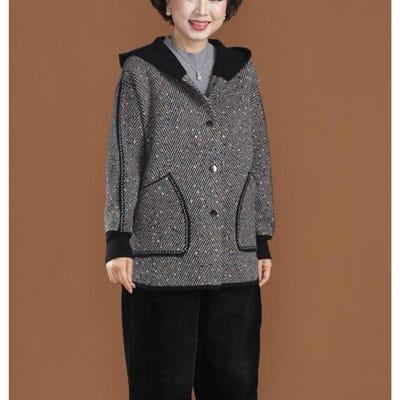 Hooded Gebreide Cardigan Jas voor Vrouwen van Middelbare Leeftijd Dames Lente en Herfst Korte Sectie Grote Maten Tops XXXXL grijze kleur