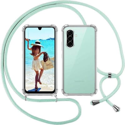 Beschermhoes - BOOLING - voor Samsung Galaxy A26 5G - Siliconen - Schokbestendig - Turquoise Schouderband turquoise/transparant